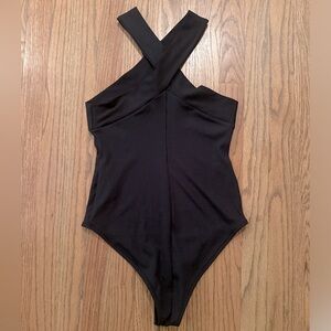 Zara black ribbed bodysuit with cross halter top size medium